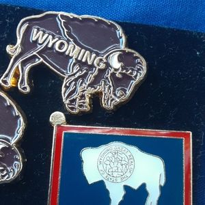 Set of three rare collectible Wyoming State Bison gold pins accessories